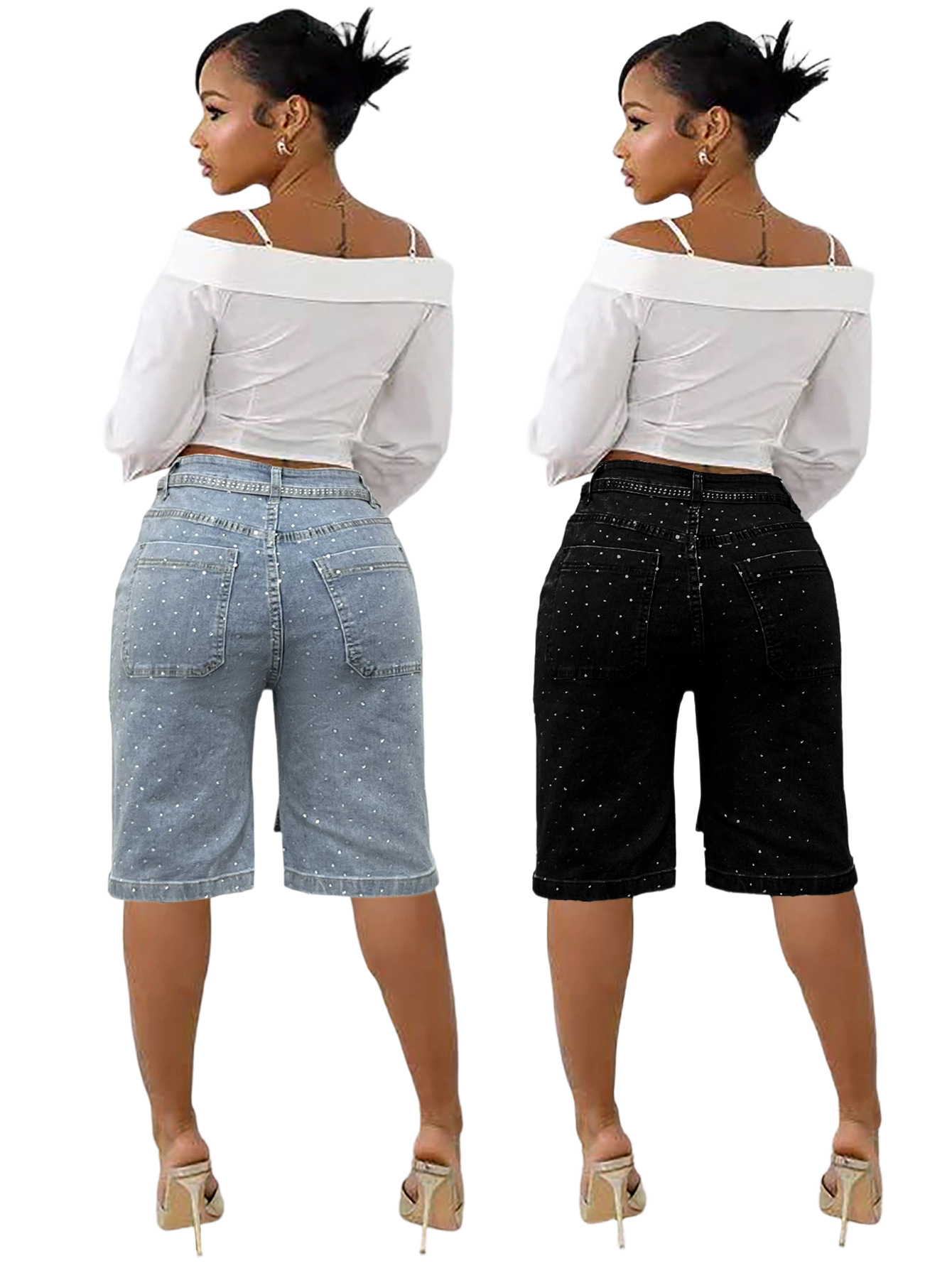 Damen Jeans Mit Strassgürtel Und Pünktchenmuster Weiter Schnitt_voghion.com