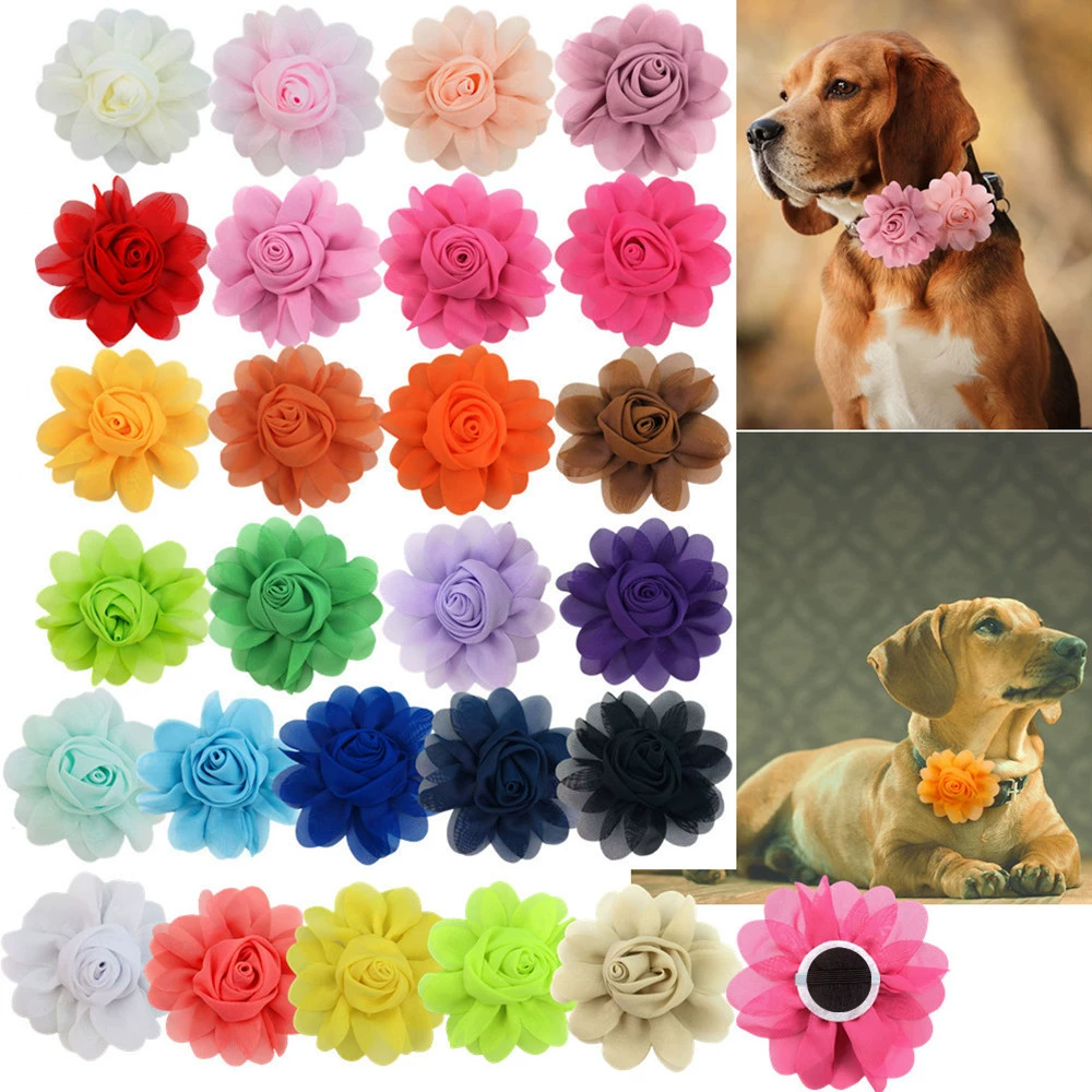 Горячая продажа через границу 9 см шифоновая цветочная роза ошейник аксессуар ткань кошка собачий ошейник трехмерная ткань цветок