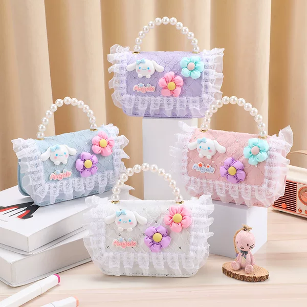 Children's Coin Purse, Cute and Adorable Princess Bag, Small Chanel-Style Handbag with Pearls, Cinnamoroll Storage, Lace, Lightweight
