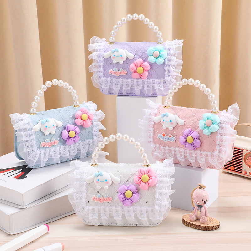 Children's Coin Purse, Cute and Adorable Princess Bag, Small Chanel-Style Handbag with Pearls, Cinnamoroll Storage, Lace, Lightweight Children's Coin Purse, Cute and Adorable Princess Bag, Small Chanel-Style Handbag with Pearls, Cinnamoroll Storage, Lace, Lightweight