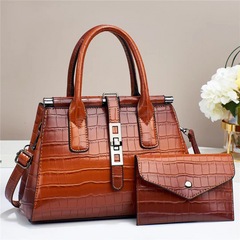 2023 new style bright leather stone embossed genuine leather texture large capacity single shoulder crossbody foreign trade mother-in-law bag quality women's bag