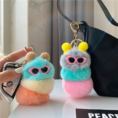 Korean ins rex rabbit fur cute caterpillar bag pendant personalized creative plush doll car keychain pendant