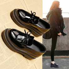 2024春秋新款英伦坡跟单鞋女小皮鞋厚底松糕鞋韩版百搭学生乐福鞋