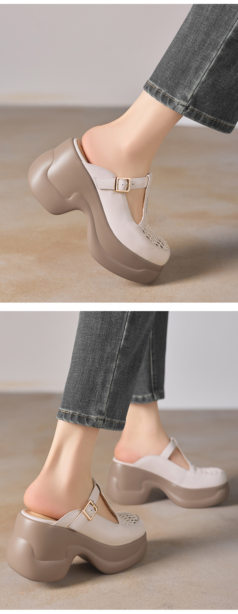 Dép sandal cao gót nữ quai đan gót thô đế dày 9.5 cm — đen chi tiết 8
