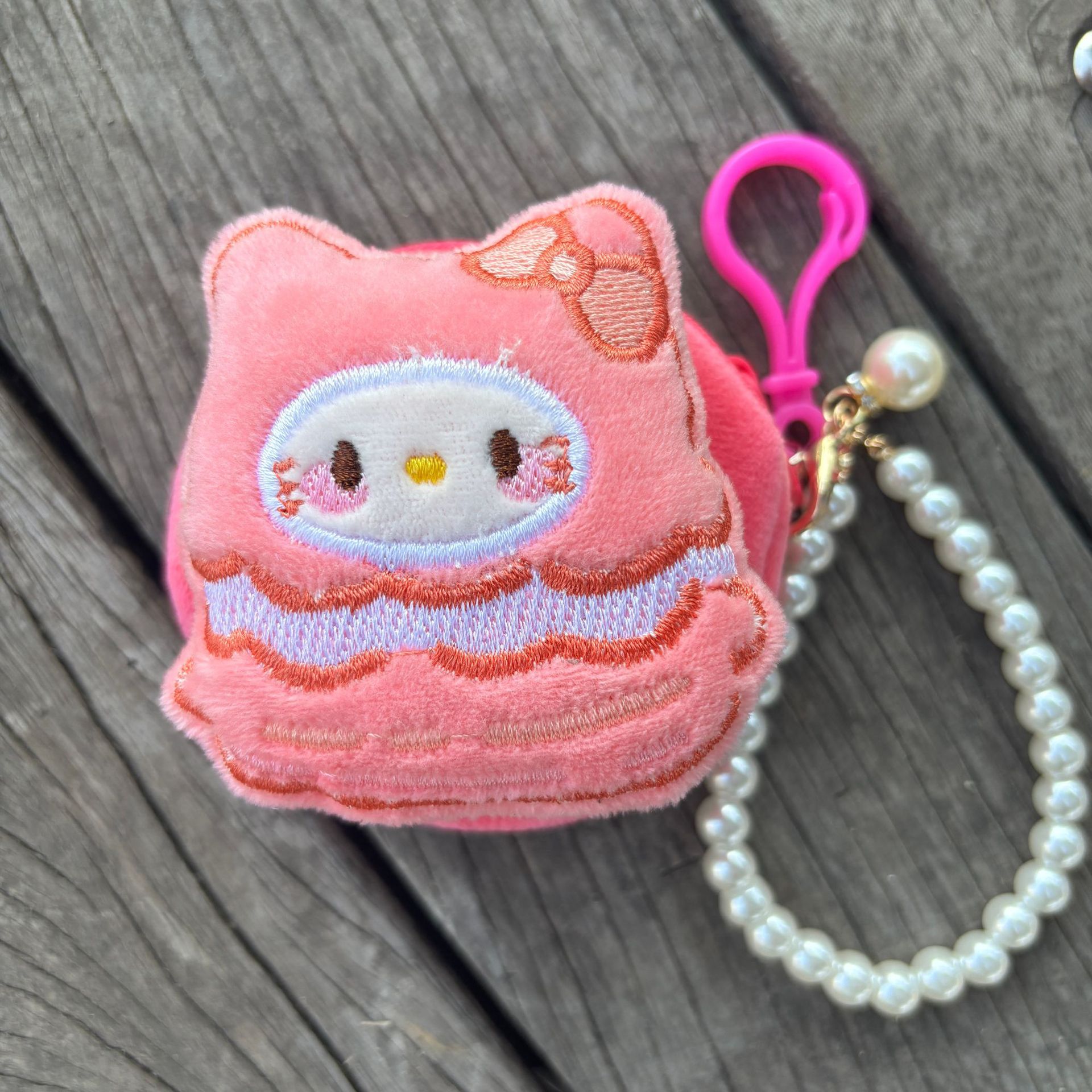 작은 원형 가방 - 햄버거 비즈 체인 스타일 [로즈 레드]