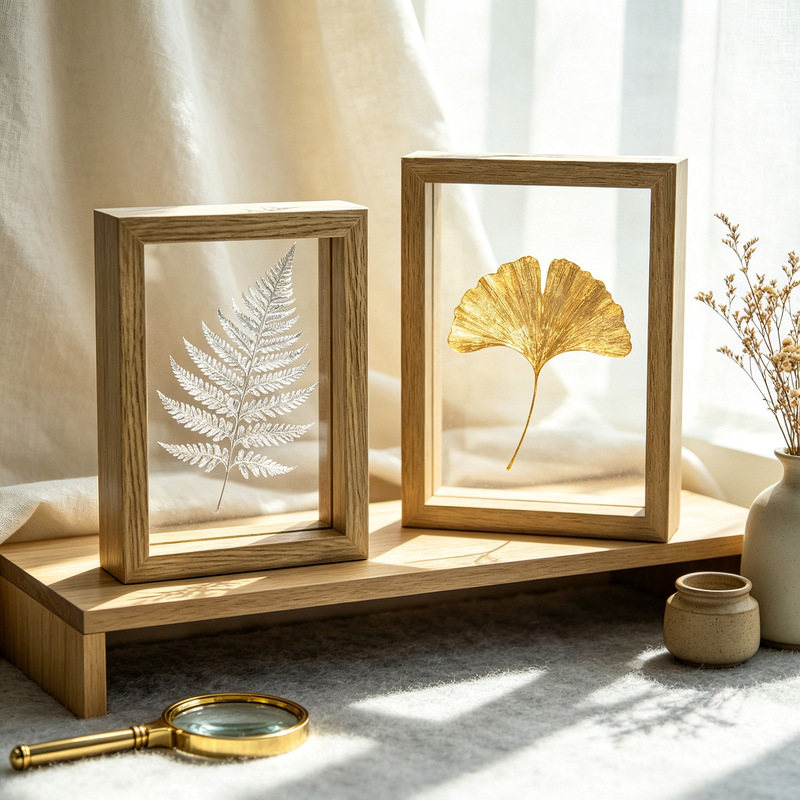 Double-Sided Transparent Photo Frame, Calligraphy Paper-Cutting Postcard, Signature High-Transparency Picture Frame, Leaf and Dried Flower Specimen Plant Display Stand