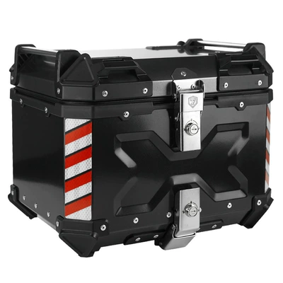 Motorcycle aluminum alloy tail box back-up luggage electric scooter size capacity universal with floor cargo (Motorcycle trunk) - black-x-embossed