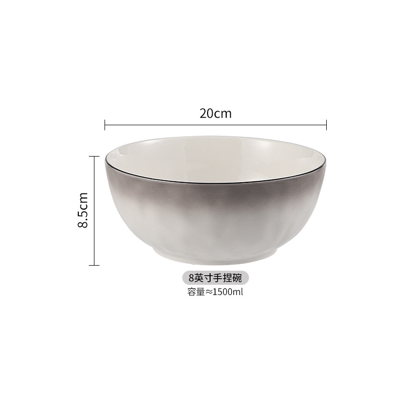 Cuenco de cerámica transfronterizo de color bajo vidriado gris gradiente simple personalizado, plato de exportación, plato de arroz, plato, vajilla de cerámica