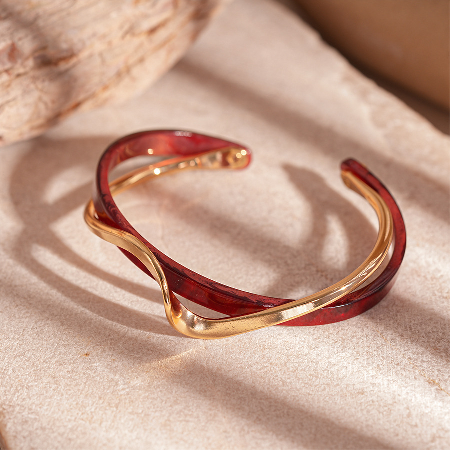 Europa y los Estados Unidos imitación de frita geométrica círculo abierto doble pulsera chapado en oro simple nicho temperamento de alta joyería para mujeres