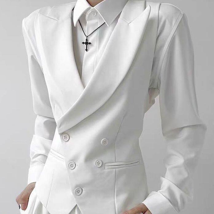Áo vest nữ dáng ôm cổ chữ V phối nút, kiểu gile công sở thanh lịch — Áo vest một mảnh màu trắng, Áo vest một mảnh màu đen chi tiết 12