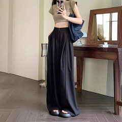 現品の高級感のあるスーツのズボンのカジュアルなズボンの女性の春の夏のカーキ色の広腿のズボンのゆったりしている腰の垂直感のモップのズボン