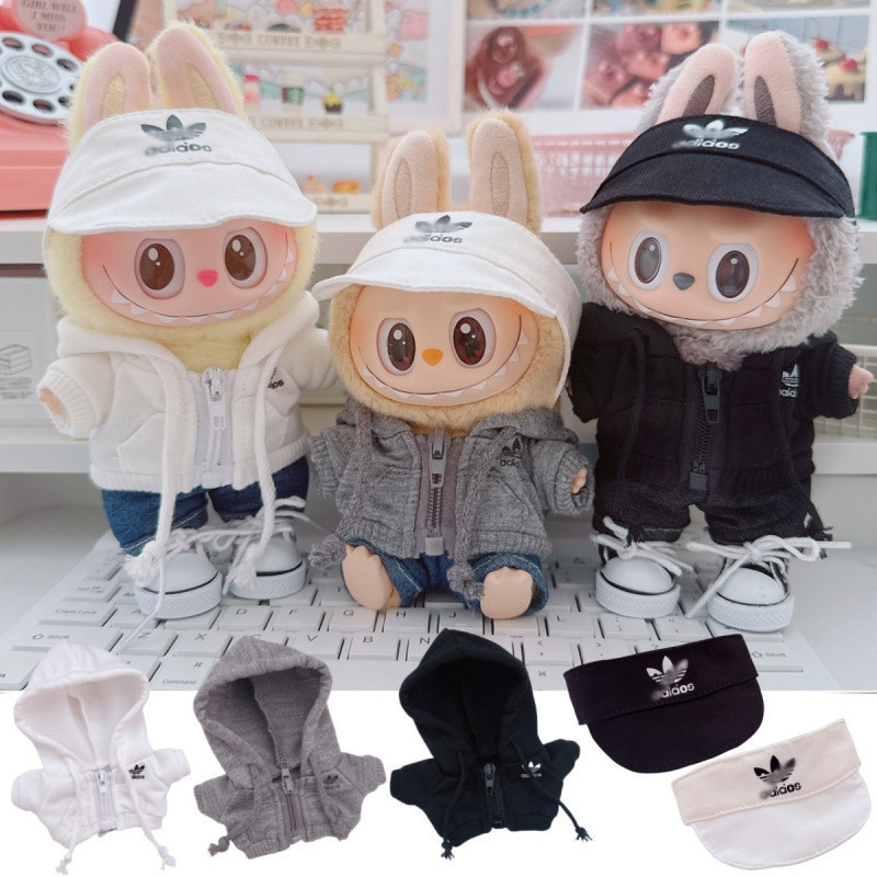 First, Second and Third Generation Labubu17Cm Labubu Doll Clothes 10cm Cotton Doll Casual Sports Jacket Peaked Cap