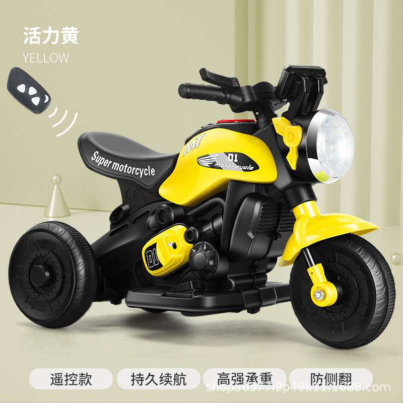 Coche de la batería del bebé del triciclo de la motocicleta eléctrica de los niños pueden sentarse en la defensa humana Flip carga coche de juguete de control remoto