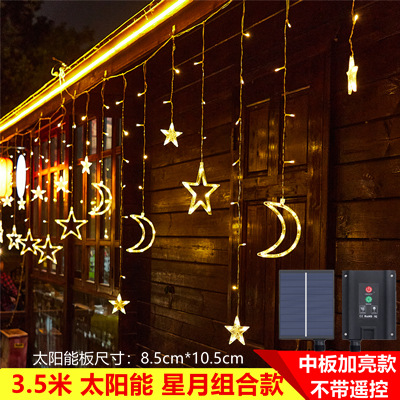 Cortina Solar de estrella y luna, cadena de luces led para exteriores, linterna de estrellas, luz decorativa para jardín, vacaciones de Navidad, superbrillante