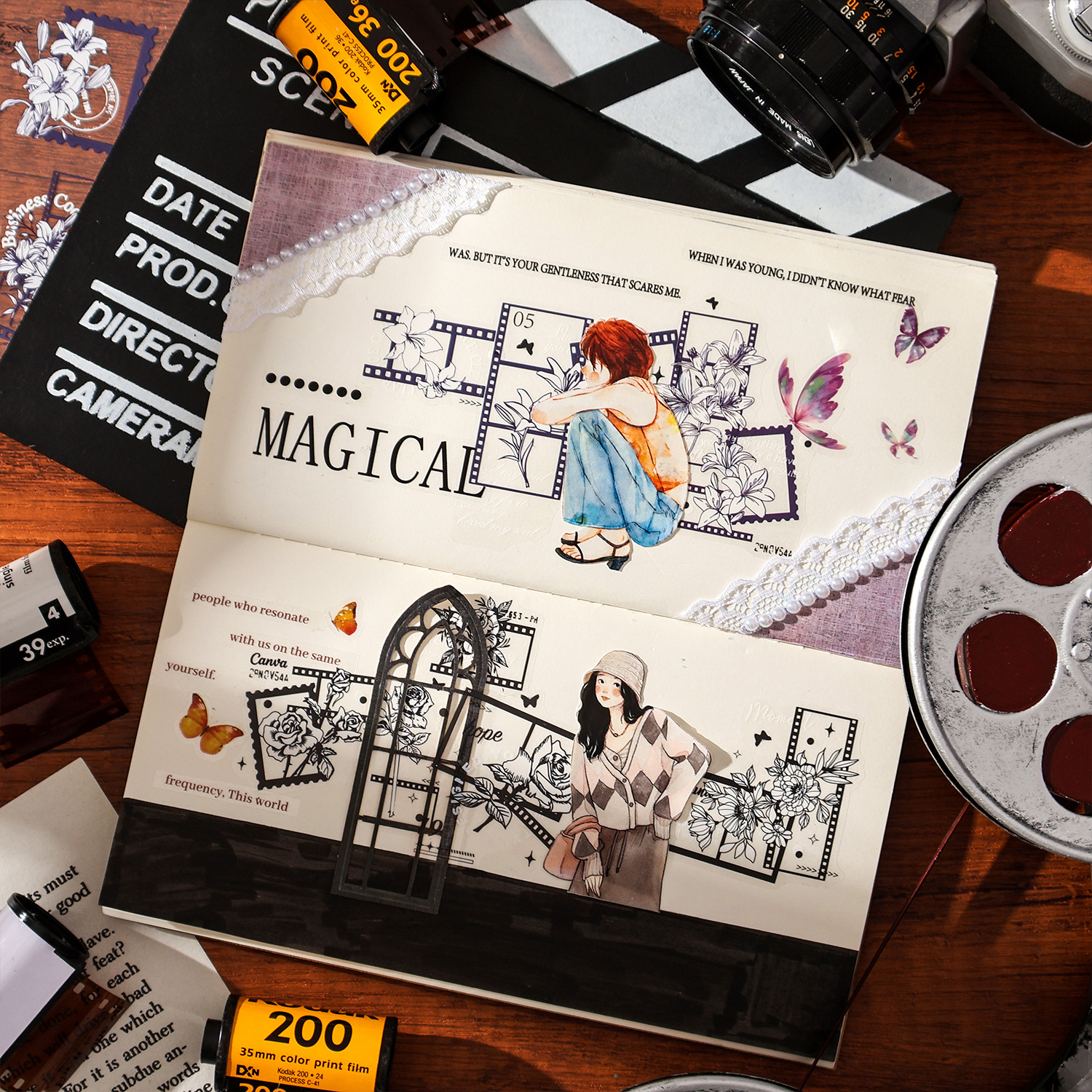 Serie de Mensajes Florales, Pegatinas Impermeables de PET con Diseño Floral Vintage, Pegatinas Decorativas para Diario, Libro de Pegatinas