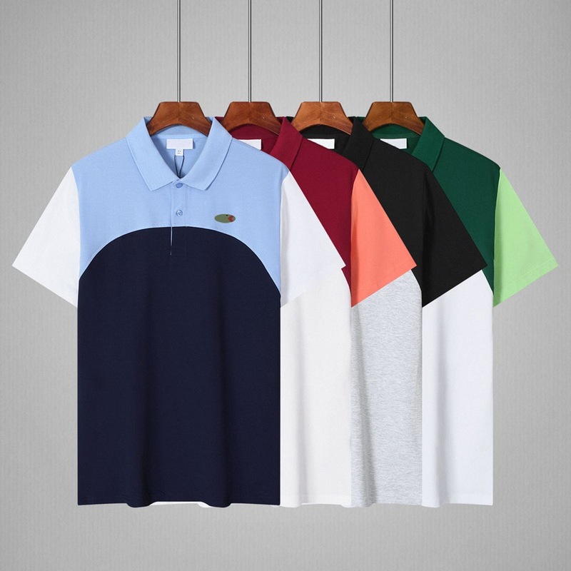 High-Quality New French Crocodile Men's Short-Sleeved Polo Shirt Pure Cotton Color-Blocked Fish Collar Lapel Short-Sleeved T-Shirt for Men