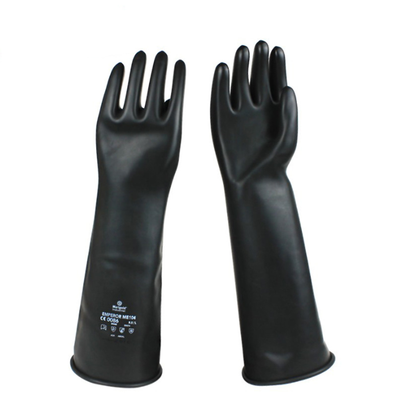 安思尔Ansell ME104橡胶防化手套工业耐酸碱黑色加长型加厚防腐蚀