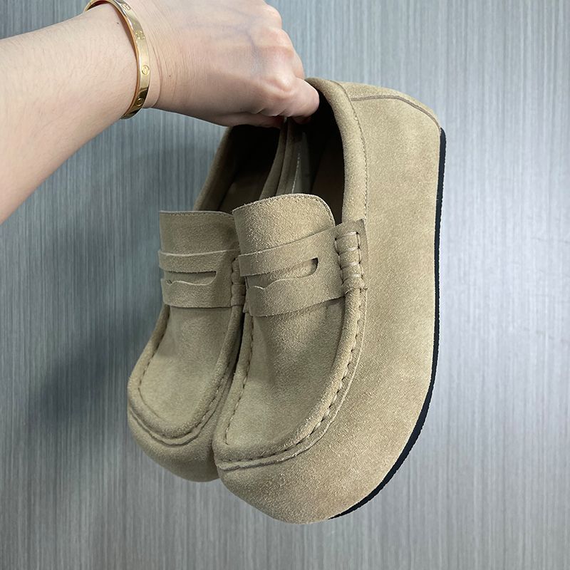 Aumentar la altura de los zapatos de base gruesa, Old Money Wind, retro cuero de veludo, zapatos casuales Muller para hombres, zapatos de viaje para hombres, zapatos Lefour para hombres.