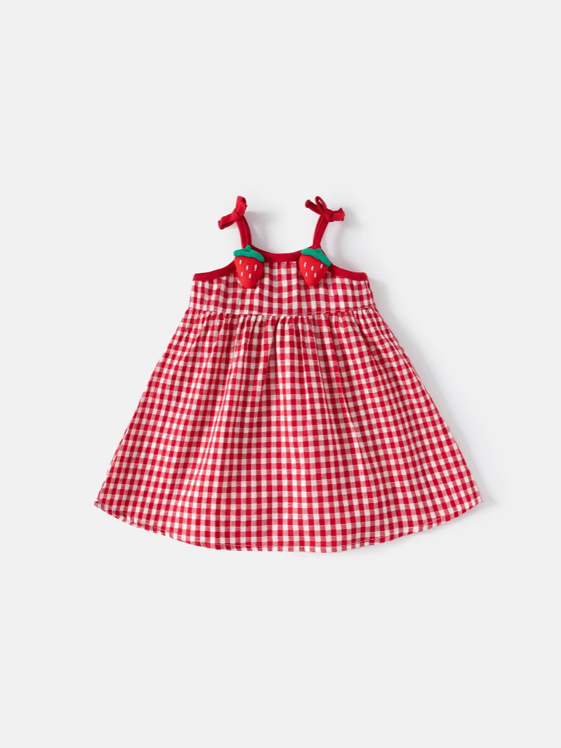 Summer dress, children's skirt, strawberry girl's, top with cups, small princess costume, children's clothing, western style