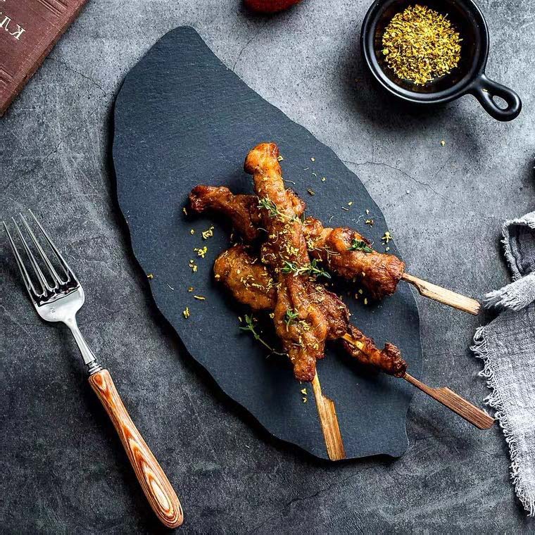 Japonés ins pizarra natural placa Placa de pizarra Placa de sushi Placa de piedra negra Placa de forma de hoja