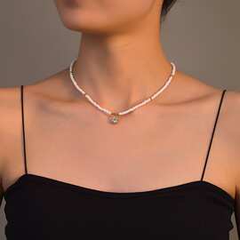 欧美时尚波西米亚风米珠串珠水晶爪钻吊坠女士颈链锁骨链跨境饰品