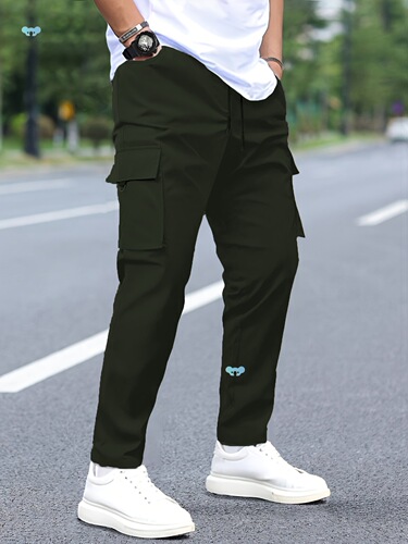 1PC Men'S Casual Cargo Pants, Solid Color Polyester