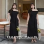 斜肩少女大码露肩黑裙