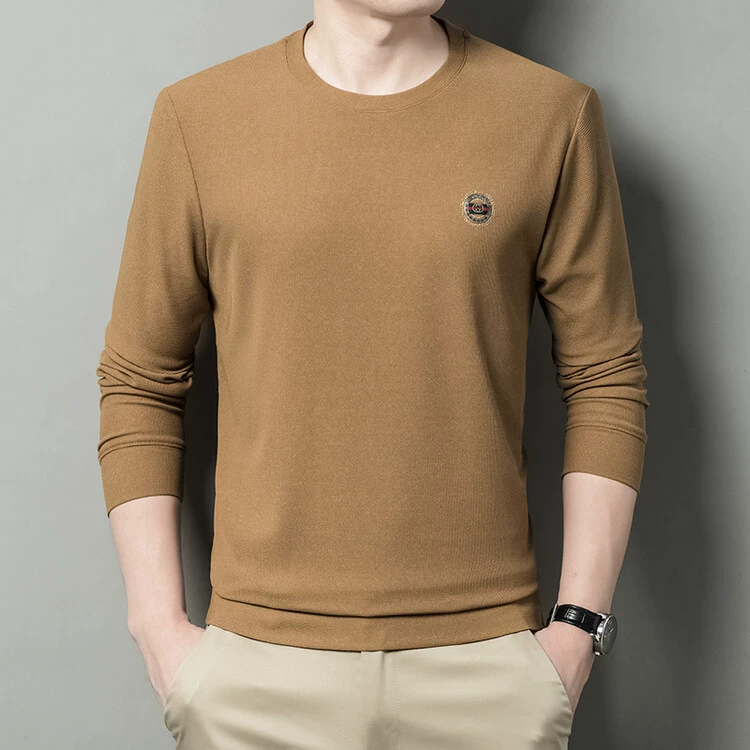 Мужская футболка с длинными рукавами, Повседневная Базовая рубашка с длинными рукавами, новинка на весну и осень, Повседневная Базовая рубашка с круглым вырезом, мужской свитер