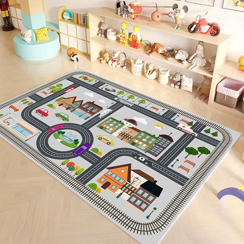 Car track early education game blanket silicone bottom non-slip children's educational carpet traffic parking game floor mat