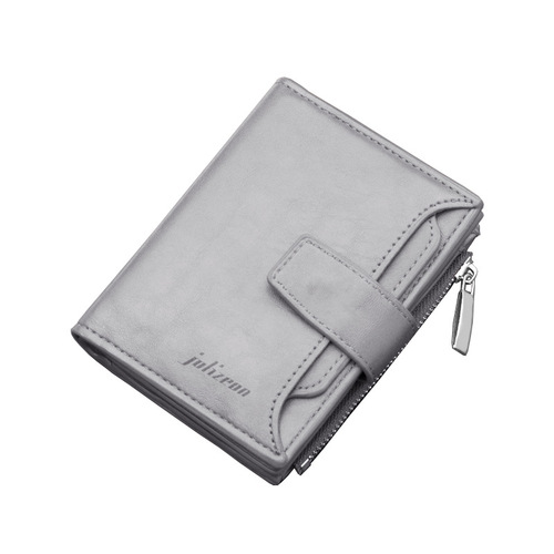 Zipper wallet wallet men's short multi-card button leather wallet multi-functional leather gray wallet wholesale