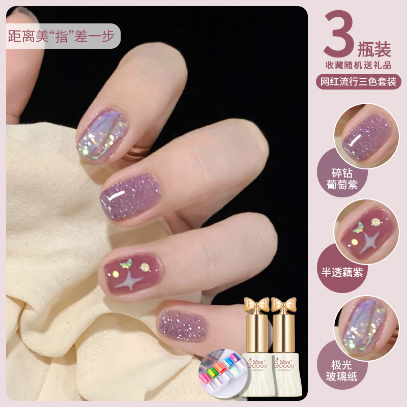 Esmalte de uñas desnudo doméstico pegamento 2024 nuevo hielo transparente blanco tres colores traje conjunto completo para salón de uñas