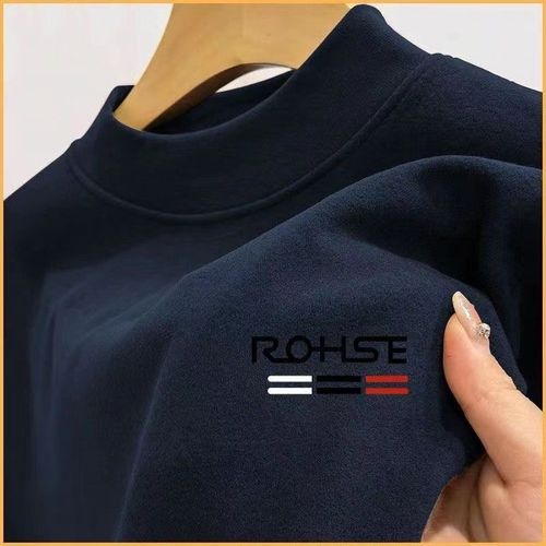 Men's Double-Faced Fleece High-Neck T-Shirt, Men's Clothing, Deerskin Long-Sleeve T-Shirt, Autumn/Winter Thickened Warm Innerwear