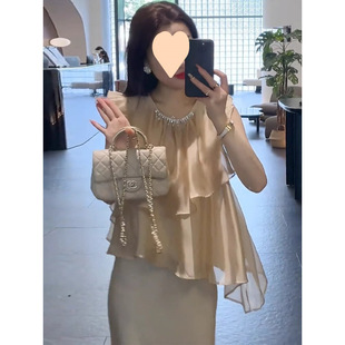 This Year's Popular Beautiful Suit Skirt for Women 2025 New Pearl Halterneck Sleeveless Top Fishtail Skirt Two-Piece Set