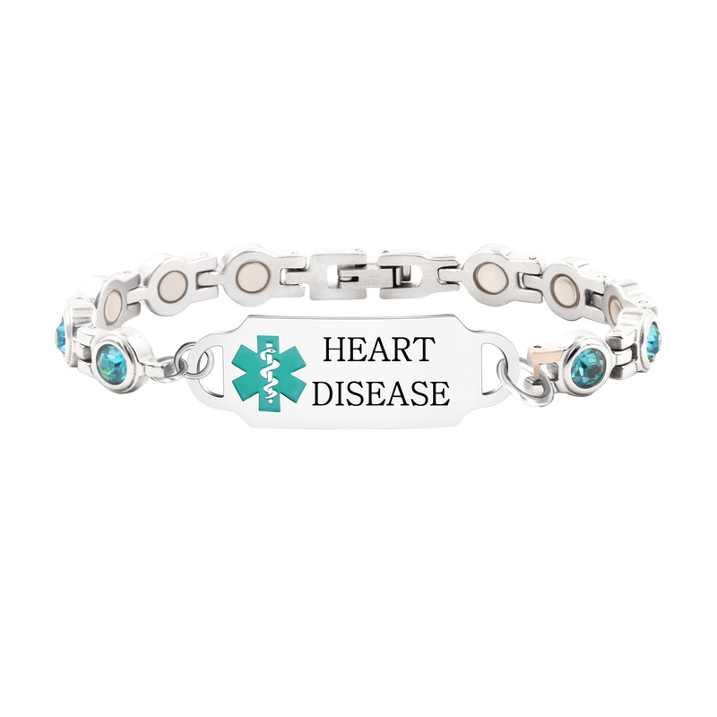 Temu Magnetic Heart Medical Alert Bracelet Stainless Steel Engravable Emergency Contact Id Bracelet