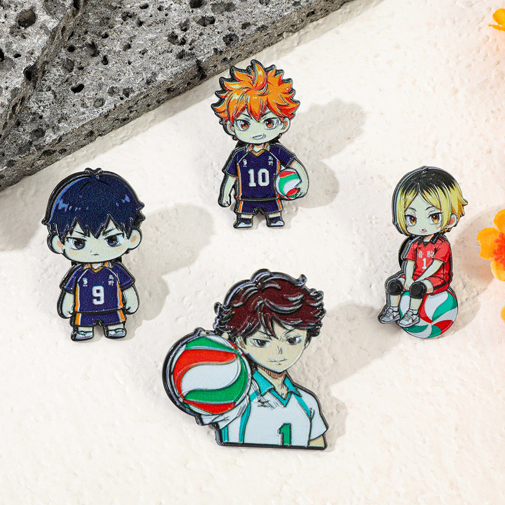 4Pcs Haikyuu!! Merchandise Badges: Hinata Shoyo, Kageyama Tobio, Oikawa Tooru Q-Version Pins