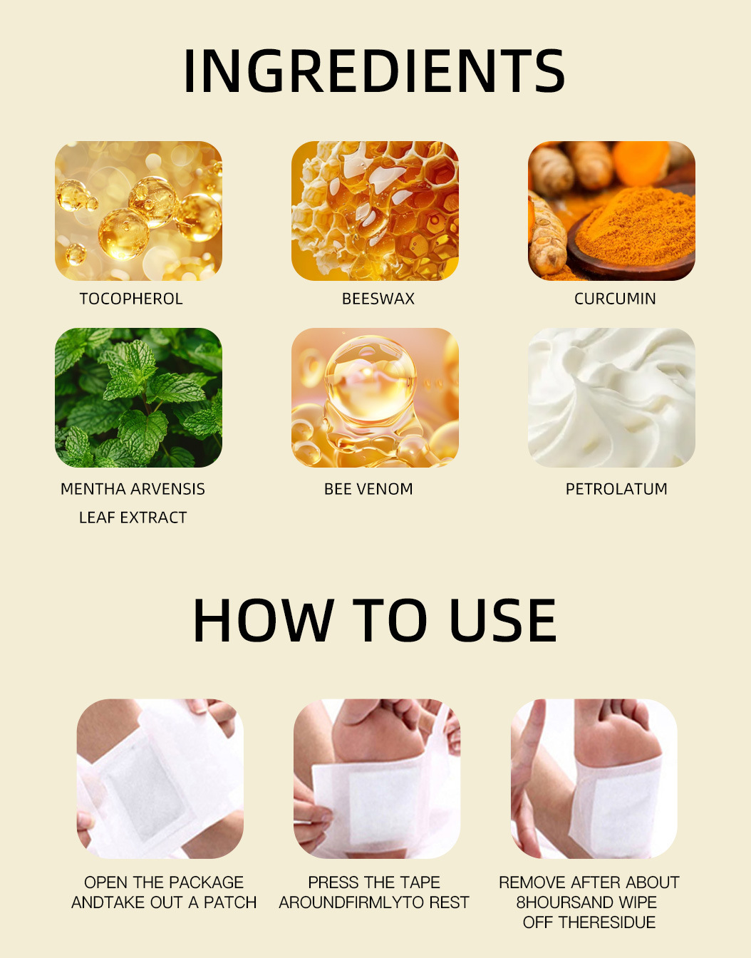 Honey Foot Patches with Wu Zhu Yu and Fu Ling 30 Pieces Herbal Foot Care key features