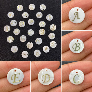 Round Pendant Natural Shell Gold English Letter Pendant 15mm DIY Jewelry Necklace Accessories Wholesale