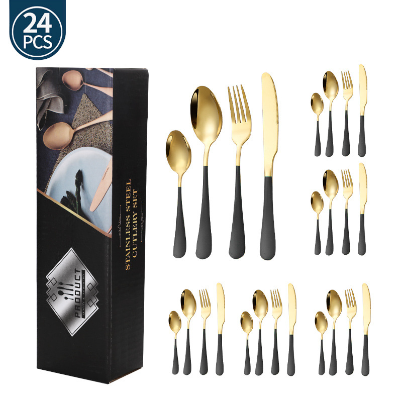 Juego de vajilla de acero inoxidable de Amazon transfronterizo 1010 Cuchillos, tenedores y cucharas de comida occidental Juego de 24 piezas Cuchillos y cucharas de bistec