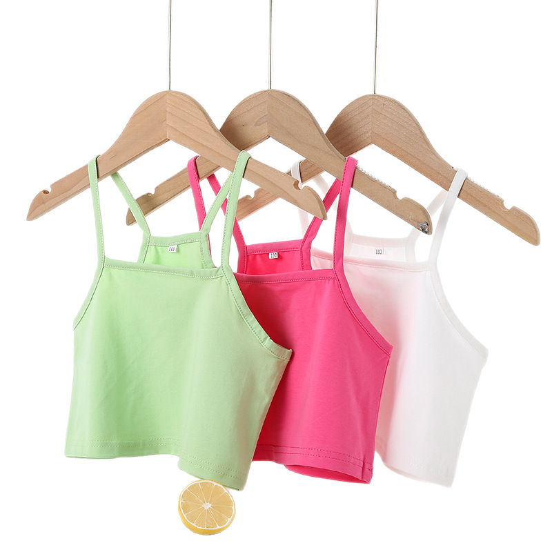 Girls' summer camisole cotton thin children's white black slim-fit solid color undershirt