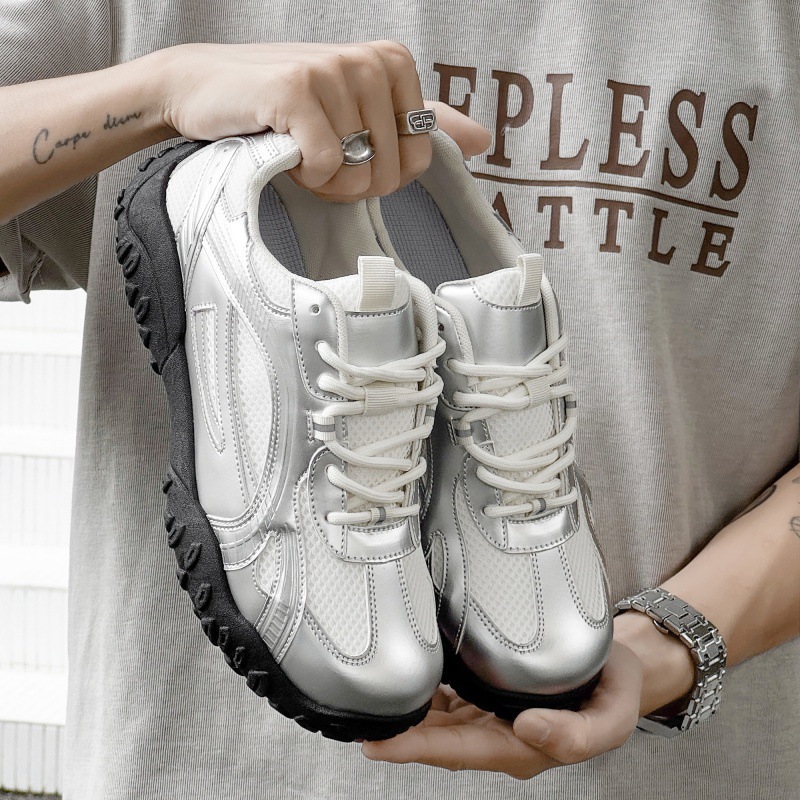 德训鞋男款银色网面休闲运动老爹鞋小众透气青少年运动潮鞋DS03