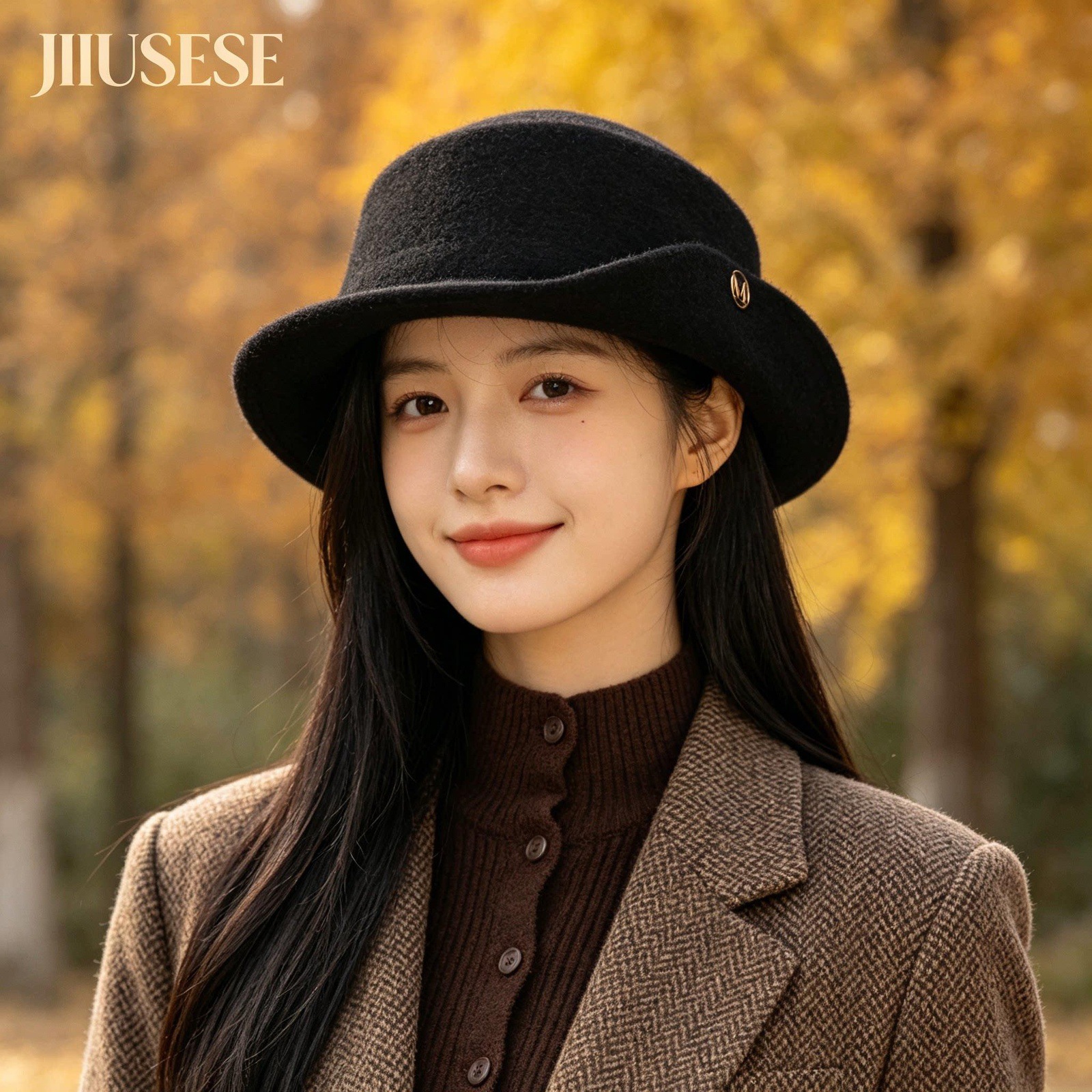 2026 Autumn/Winter New Metal Label Top Hat for Women, British Retro Rolled Brim Hepburn Style, Elegant and Face-Slimming Black Felt Hat