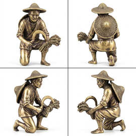铜合金创意稻草人农夫耕耘摆件家居客厅摆件农夫锄地铜雕工艺品装