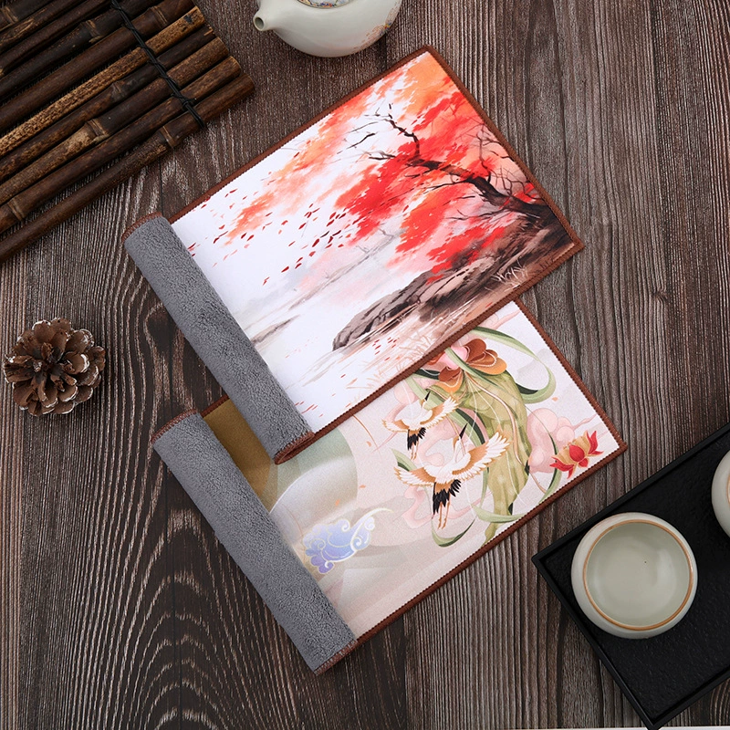 Утолщенное замшевое чайное полотенце, впитывающее полотенце для кастрюли, высококачественная раскрашенная настраиваемая логотипом чайная скатерть, утолщенная чайная ткань.