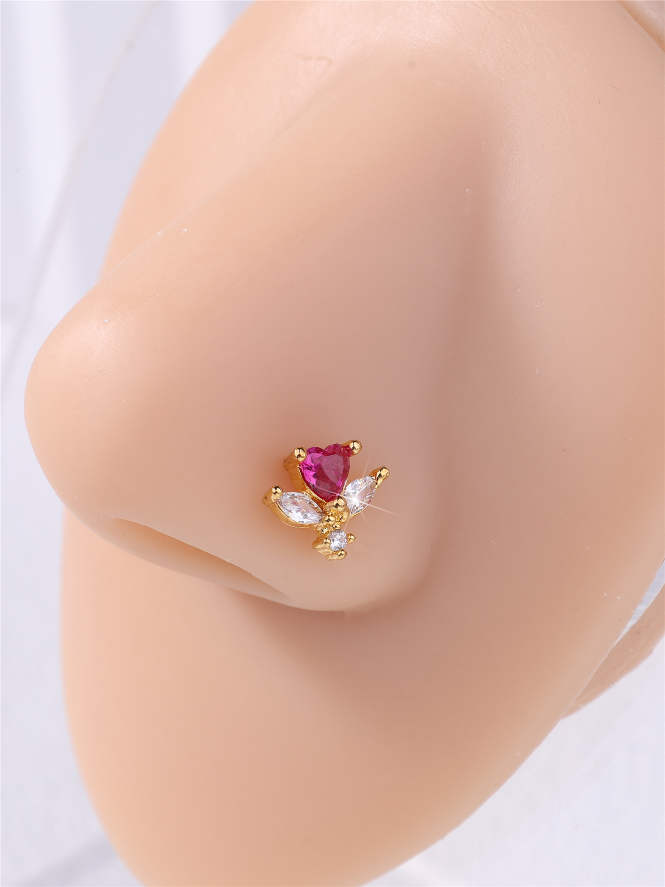 Heart Shape, Flower Pattern 1 Piece Nose Rings & Studs Vacation Simple Style Heart Shape Flower Copper Inlay Zircon Nose Rings & Studs Nose Pin