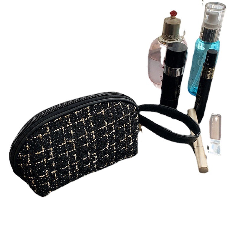 Estilo coreano Denim Chanel estilo de mano bolsa de cosméticos de alto aspecto tejido tablero de gran capacidad lápiz labial bolsa de almacenamiento al por mayor