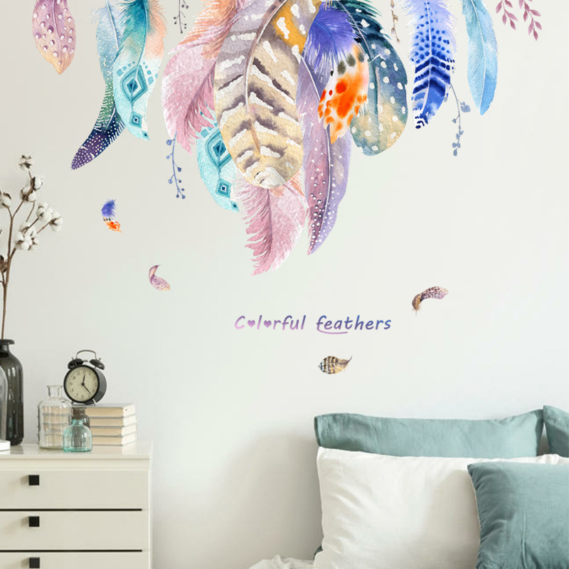New Fashion Color Feather Bedroom Wall Stickers display picture 5