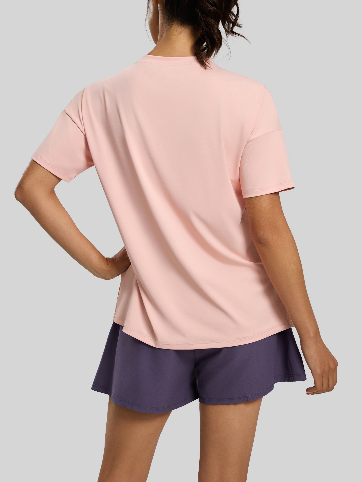 Juyitang Traje de yoga suelto dividido Ejercicio de carrera Ejercicio Fitness Top Blusa Manga corta Verano Mujer