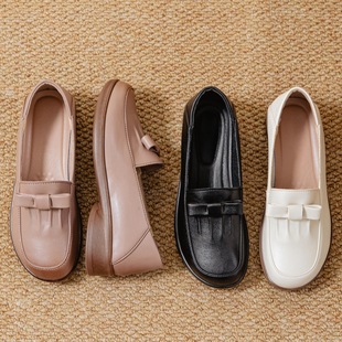 Loafers Women's 2025 Spring and Autumn New Retro British Style Mother Shoes Small Leather Shoes One-Foot Pea Shoes Women's Single Shoes