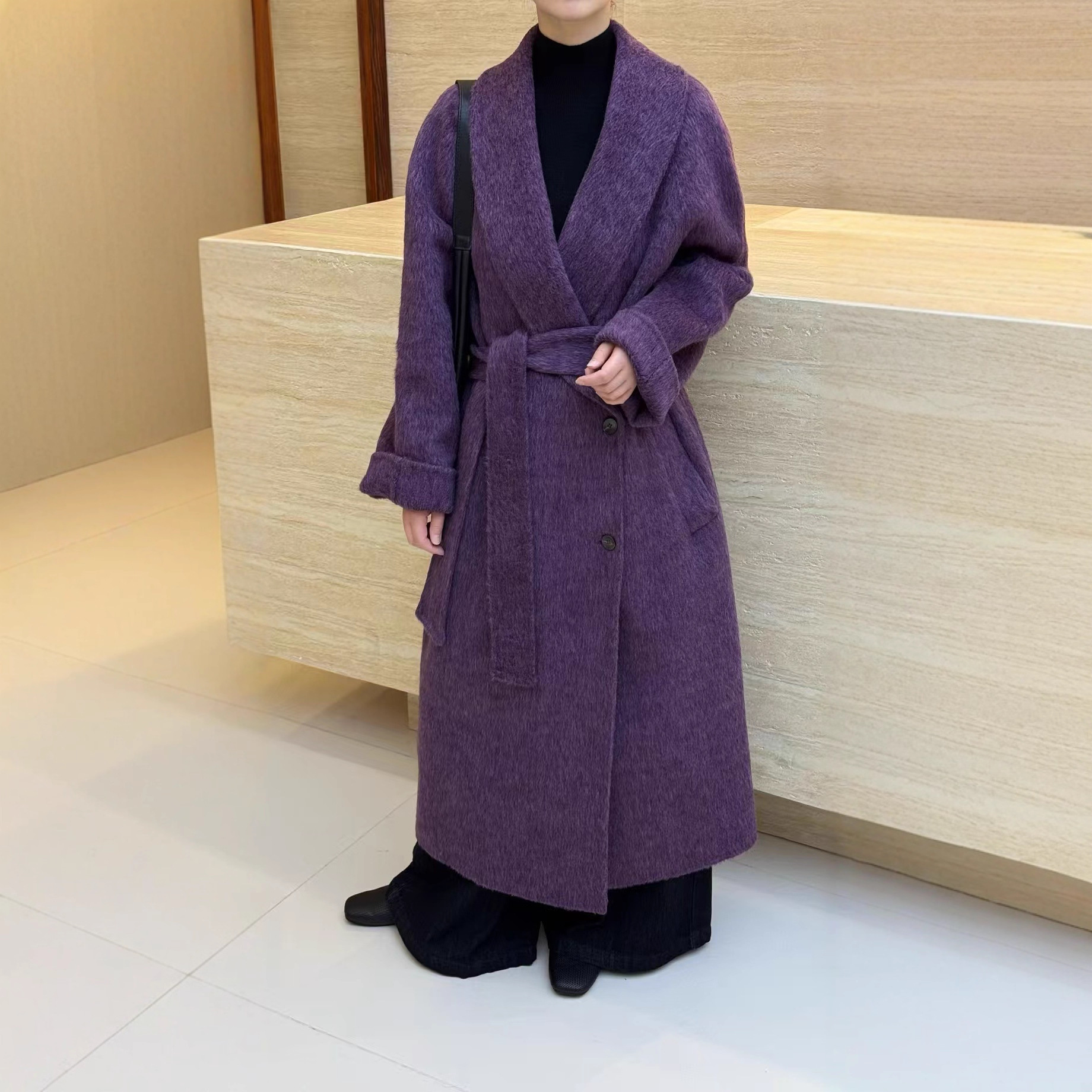 [Good Luck] 2025 New Handmade Wool Coat with Belt, Thickeneded and Longed, High-End Elegant Coat
