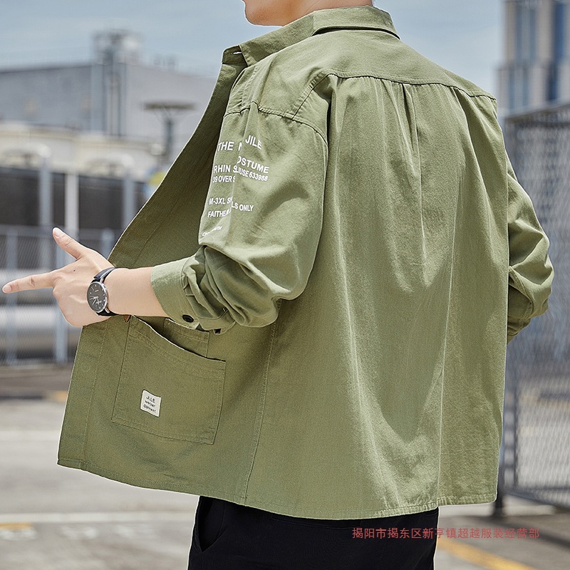 Men's work shirt jacket, suitable for spring and autumn construction sites, durable, dirt-resistant, sun-protective, casual, high-quality shirt.